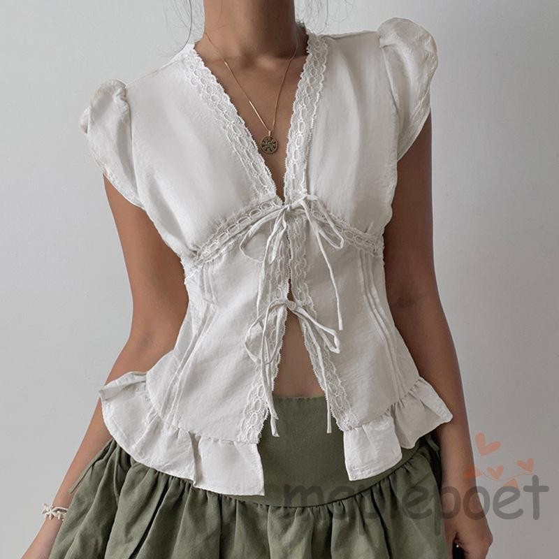 Áo thun nữ tay ngắn dáng slim fit, ren chắp - Phù hợp mùa hè và dạo phố