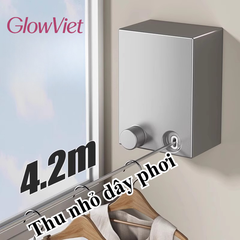【SIÊU BỀN】Dây Phơi Quần Áo Rút Gọn 4.2m Inox 304 - Treo Phòng Tắm/Ban Công, Chống Gỉ