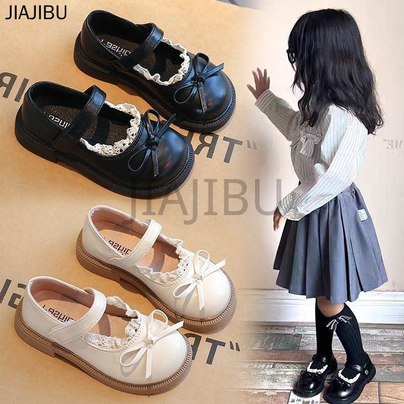 Giày Da Lolita Nơ Màu Be Dễ Thương Cho Bé Gái French Princess Style Lace Cosplay Round-toed Doll Shoes Giày Thời Trang Trẻ Em Giày Đi Học Màu Đen Korean Fashion Non-slip Casual Platform Mary Jane Shoes Giày Đế Mềm Cho Bé