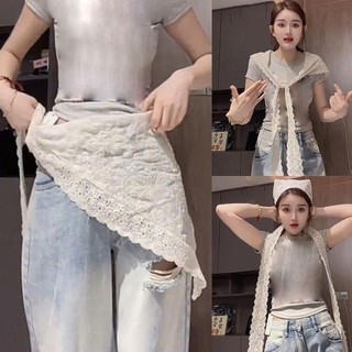 Váy Mini Ren Thêu Hoa Xuyên Thấu, Dây Buộc Lưng Cao