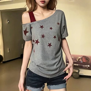 Áo thun ngắn tay in hình ngôi sao Mỹ, dáng rộng thoải mái, trendy cho năm 2025