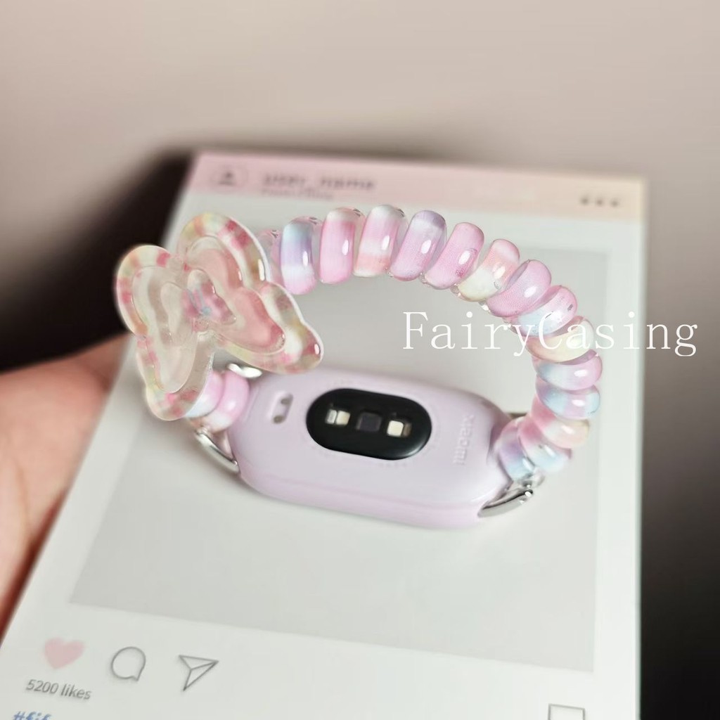 Dây đeo đầu bướm chuyển màu cho Xiaomi Band 10 9 8 Pro 7 6 5 4 3 Brecele đàn hồi cho Mi Band 8 9 Active Watchband