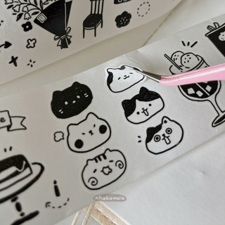 Washi tape mèo Yier Cat Cafe bế sẵn viền chiết 1M