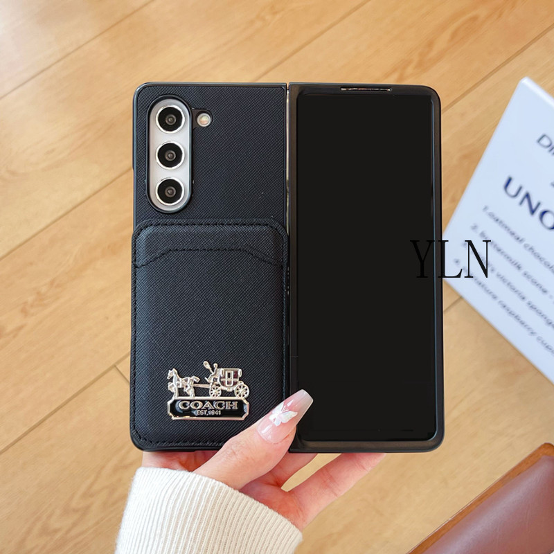 Ốp điện thoại gập lưng gấp thiết kế tối giản sang trọng cao cấp cho Samsung Galaxy Z Fold 2 3 4 5 6 7 Vỏ cổ điển độc đáo cho Z Fold7 Với giá đỡ thẻ sang trọng Vỏ bảo vệ chống sốc