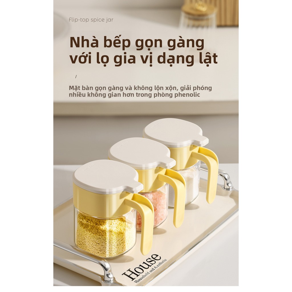 Hũ đựng gia vị thủy tinh cao cấp chống ẩm kèm muỗng - Hộp đựng gia vị nhà bếp tiện dụng, kín khí, bảo quản tốt