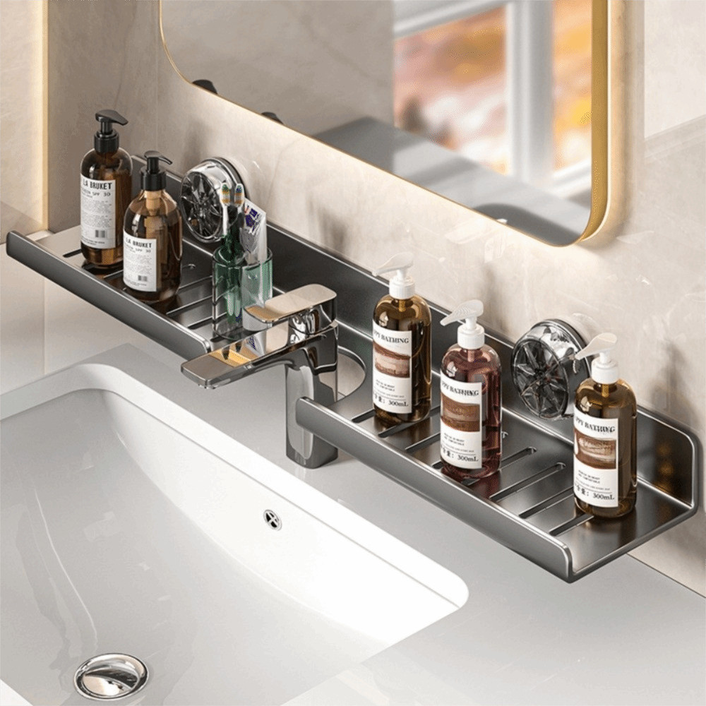 Dụng cụ sắp xếp vòi AWNGD, Kệ lưu trữ cốc hút treo tường không đục lỗ, Giá phòng tắm chống nước tiết kiệm không gian Mặt trước gương