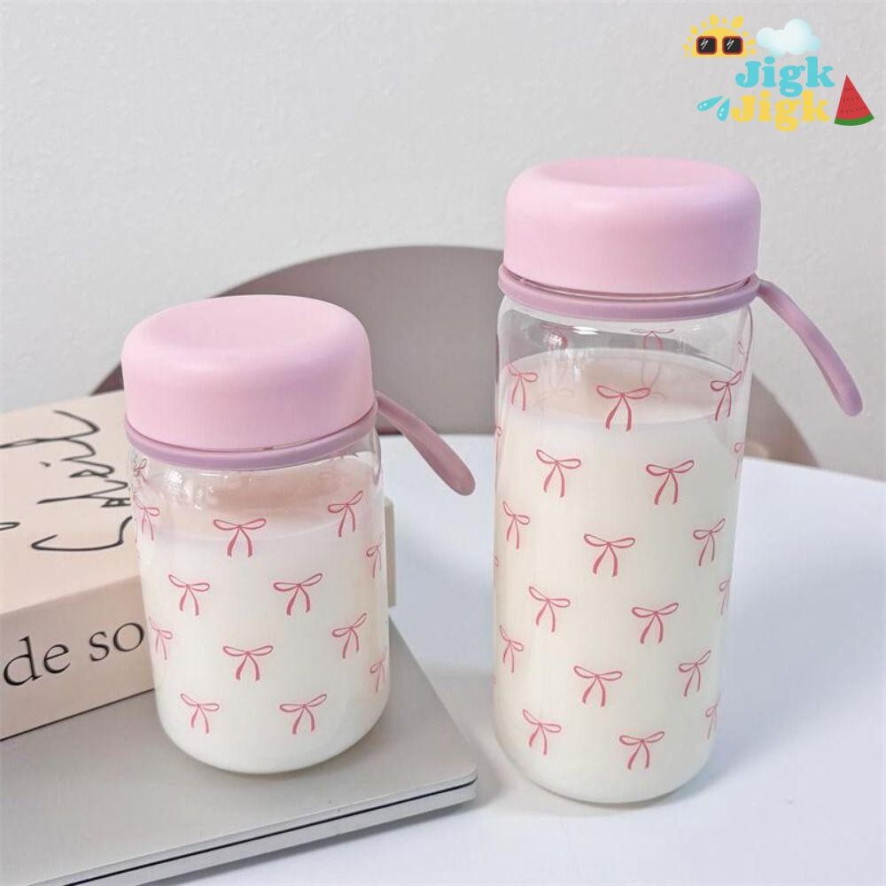 Bình Nước JiKK, Ấm Siêu Tốc Nơ Hồng Dung Tích Lớn, Cốc Nước Trong Suốt 400ml / 600ml Sáng Tạo Mùa Hè