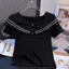 Áo thun Cotton trắng cổ vuông ngắn tay nữ 2025 Vai chính hãng Slim-fit Slimer Look Ngắn lộ xương đòn Top 8.15