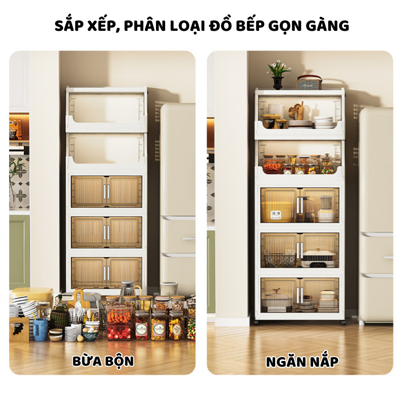 Tủ Gấp Gọn Đựng Đồ Dùng Bếp ENODA HOME, Tủ Kệ Đựng Đồ Đa Năng Phòng Bếp Có Bánh Xe Di Chuyển Thuận Tiện TUN052