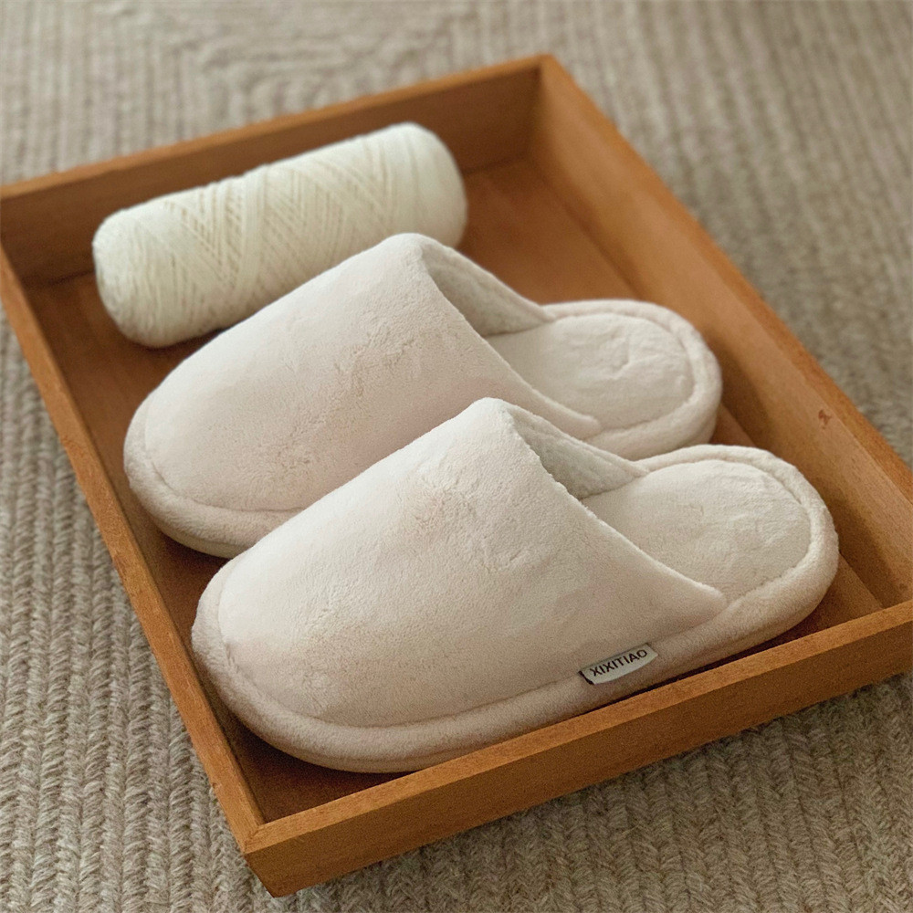 XIXITIAO Dép Cotton Màu Trơn Sang Trọng Mùa Đông Nam Nữ Cặp Đôi Giữ Ấm Nhà Trong Nhà