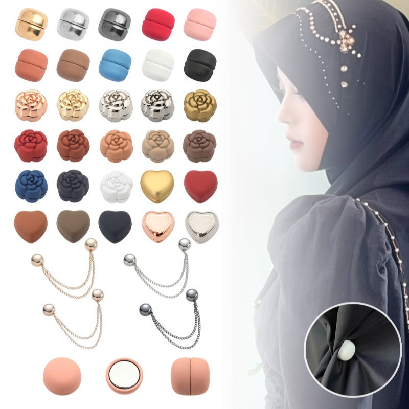 Hoa Tình Yêu Dây Xích Màu Từ Khăn Khóa Liền Mạch Mạnh Từ Tính Hồi Giáo Hijab Cố Định Khóa Thời Trang Mặc Phụ Kiện Quà Tặng