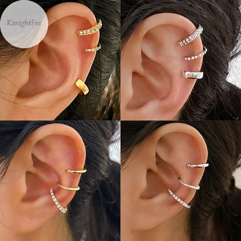 K2nightfee Bộ 3 Kẹp Tai Zircon Pha Lê Dễ Thương Giả Sụn Cho Nữ Trang Sức VN