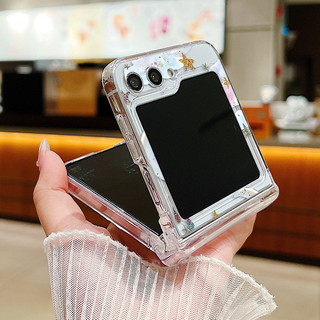 Thỏ Bướm Trong Suốt Dành Cho Samsung Galaxy Z Flip 6 Flip 5 Flip 4 Flip 3 Full Bản Lề Trong Suốt Cứng PC Gấp Ốp điện thoại Samsung Z Flip6 Flip5 Flip4 Flip3