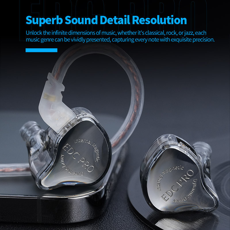 Kz EDC PRO HIFI Tai nghe có dây trong tai tốt nhất Tai nghe giám sát trình điều khiển năng động lớn có cáp âm thanh có thể tháo rời