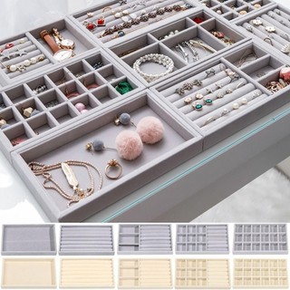 [Giao hàng từ Việt Nam] Hộp đựng đồ trang sức nhung EARTHLYCO, Khay trưng bày vòng cổ có thể xếp chồng lên nhau bằng nhung, Hộp ngăn kéo Khay sắp xếp Vòng cổ vòng tay