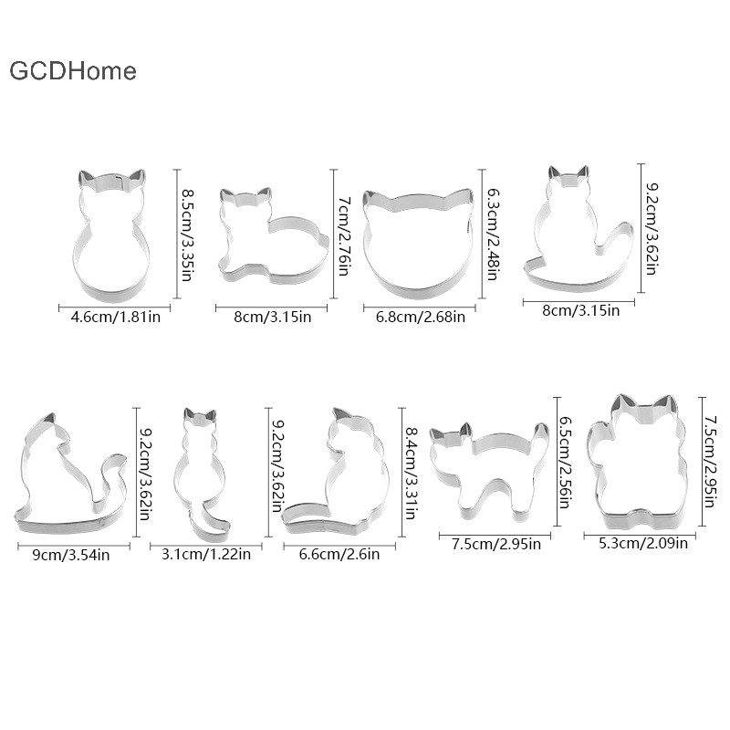 Gcdhome 9 Chiếc Hình Mèo Con Cắt Cookie Bánh Ngọt Cắt Cookie Dụng Cụ Nướng Bánh Phụ Kiện Nhà Bếp Tiệc Tại Nhà Quà Tặng HOT