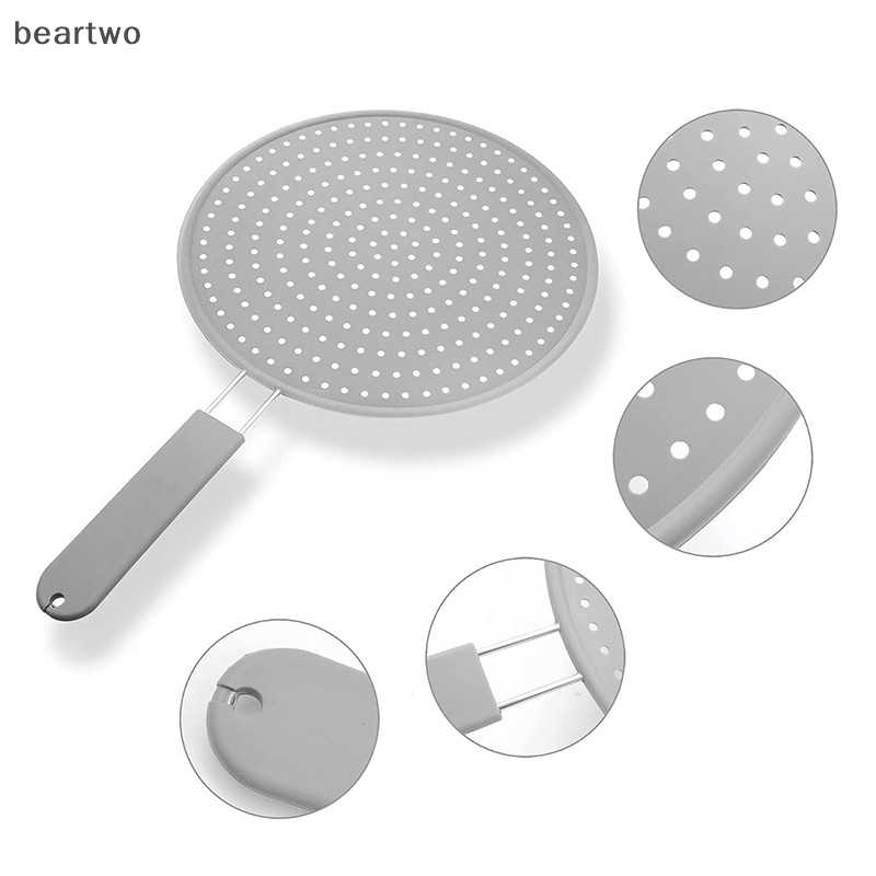 < Beartwo > Màn hình mạ silicon có tay cầm Dầu chịu nhiệt Splash Guard Drain Board Cover Kitchen Frying Pan Nắp Dụng cụ nấu ăn Đẹp