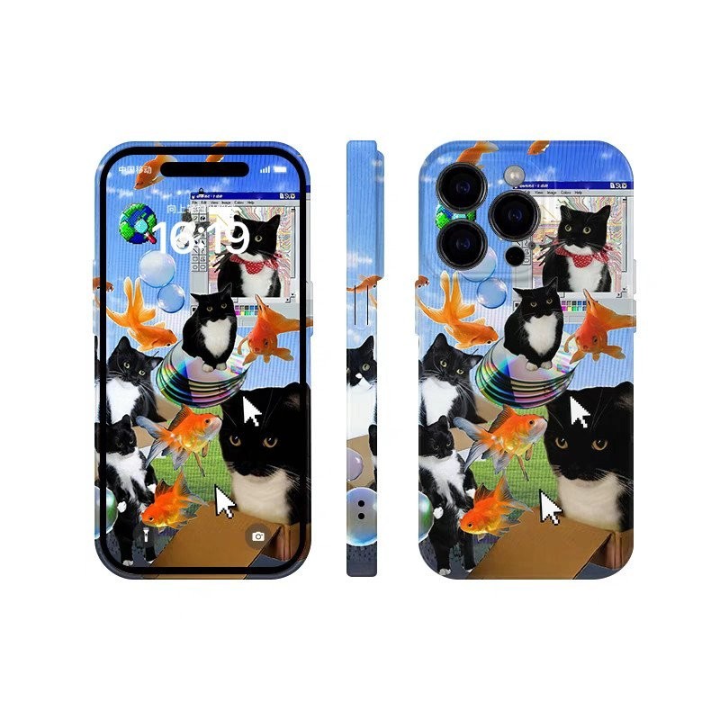 Vỏ bảo vệ chống rơi dễ thương cho IPhone 11 14 15 PLUS 12 PRO X XR XSMAX SE 7 8 plus 13 14 15 ProMax QYJS mèo đáng yêu XLSJ