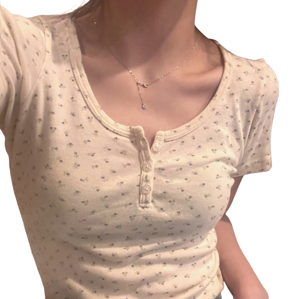 Nữ Họa Tiết Hoa Cơ Bản Tee Tay Ngắn Thoải Mái Áo Thun Slim Fit Đáng Yêu Camisoles
