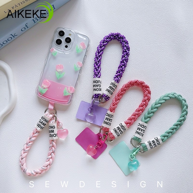 Phong Cách Hàn Quốc Pha Lê Tình Yêu Dây Đeo Tay Dây Chứng Minh Thư Giá Đỡ Nylon Cổ Tay Bện Chống Mất Đa Năng Điện Thoại Di Động Dây Đeo