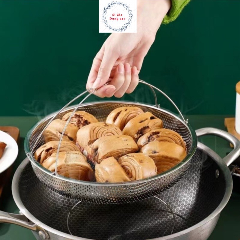 Rổ Hấp Bằng Thép Không Gỉ Đa Chức Năng Có Tay Cầm Cho Nhà Bếp 20cm (H60)