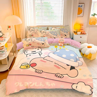 ST2 Crayon Shin-chan Ga trải giường Vỏ chăn gối Bộ chăn ga gối chất lượng cao cấp Phòng ngủ gia đình Có thể giặt được 3IN1 Phù hợp với TS2
