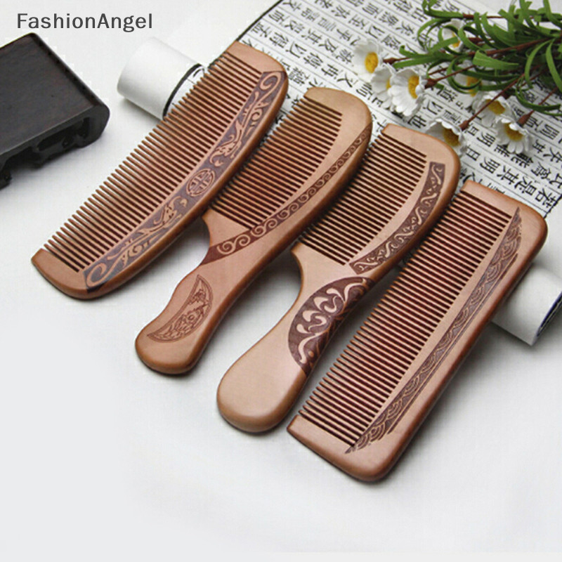 FashionAngel Lược Gỗ Đào Tự Nhiên Đóng Răng Massage Chống Tĩnh Điện Tóc HealthTools TH