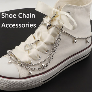 Bling Kim Cương Giả Dây Xích Giày Quyến Rũ Thép Không Gỉ Trang Trí Giày Ngôi Sao Rỗng Tình Yêu Mặt Dây Chuyền Ngọc Trai Hai Lớp Ngọt Ngào Mát