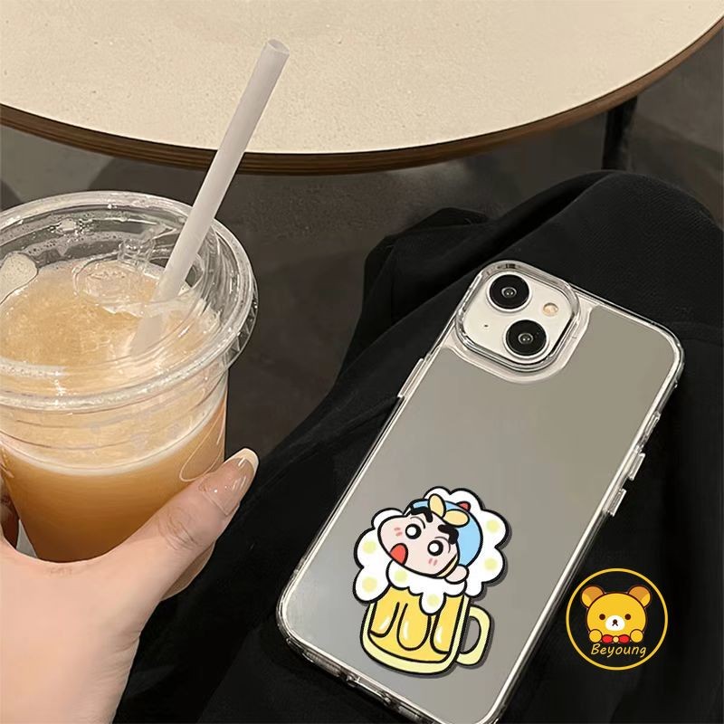 Ốp Điện Thoại Gương Crayon Shin-chan Dễ Thương Ngộ nghĩnh Cho Xiaomi 14T 14 Pro Redmi 14C 14R Note 14 13 Pro Plus Poco C50 C55 5G Ốp Lưng Mạ Điện Cứng Hoạt Hình