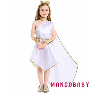 Mg-hy Lạp Nữ Thần Trang Phục Cho Bé Gái Cao Quý Toga Đầm Băng Đô Choker Cánh Tay Bộ Tay Cho Halloween