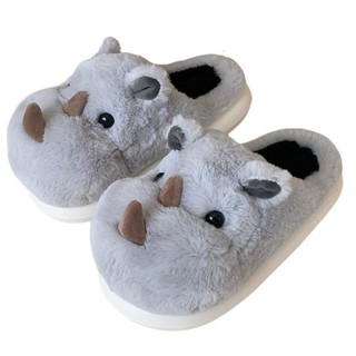 XIXITIAO Dép Cotton Cặp Đôi Dễ Thương Tê Giác Nam Nữ Nhà Ấm Áp Hoạt Hình Ba Chiều Lông Giày