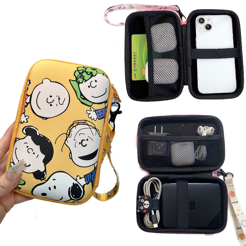 Túi lưu trữ cáp dữ liệu Snoopy dễ thương Sạc điện thoại di động Túi lưu trữ di động Power Bank U Disk Tai nghe Túi kỹ thuật số 3C di động có dây đeo tay