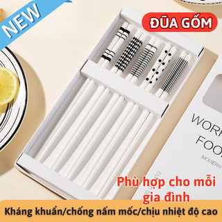 Bộ 5 Đôi Đũa Kháng Khuẩn Đầu Đũa Trơn Bunnies Đũa Sợi Thủy Tinh Ăn Cơm Cao Cấp Kiểu Dáng Hiện Đại