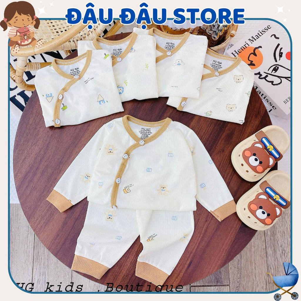 Combo 5 Bộ dài tay tăm lạnh thu đông HG cho bé sơ sinh in hoạ tiết dễ thương mềm mịn 3-9kg Đậu Đậu Store TAML06