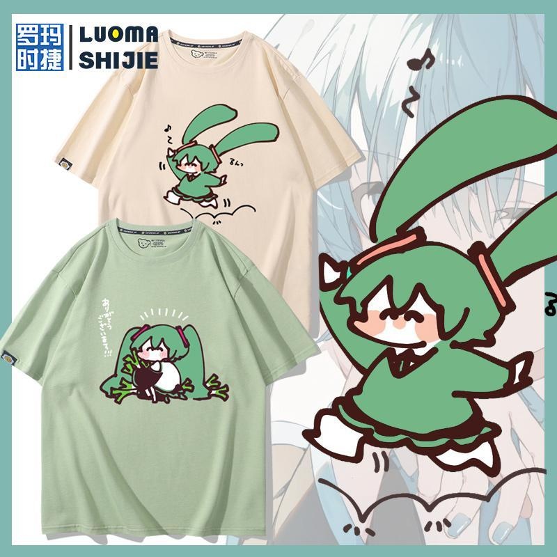 [Giao hàng trong ngày] Áo thun cỡ lớn Cotton Phiên bản Q Hatsune Miku Mùa hè nam nữ dáng rộng in hình cổ tròn dễ thương