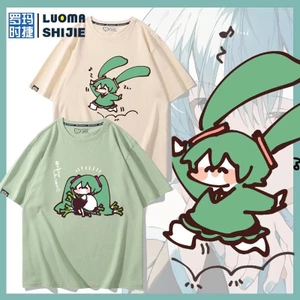 Áo thun cỡ lớn Cotton Phiên bản Q Hatsune Miku Mùa hè nam nữ dáng rộng in hình cổ tròn dễ thương