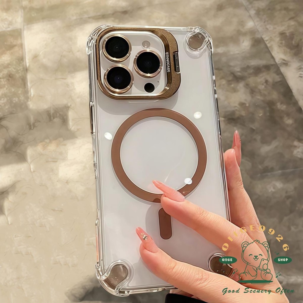 Túi khí từ tính Giá đỡ ống kính kim loại Vỏ điện thoại iphone16 Pro Max 15 14 13 12 11 vỏ cho vỏ iPhone Vỏ mềm silicon TPU chống sốc