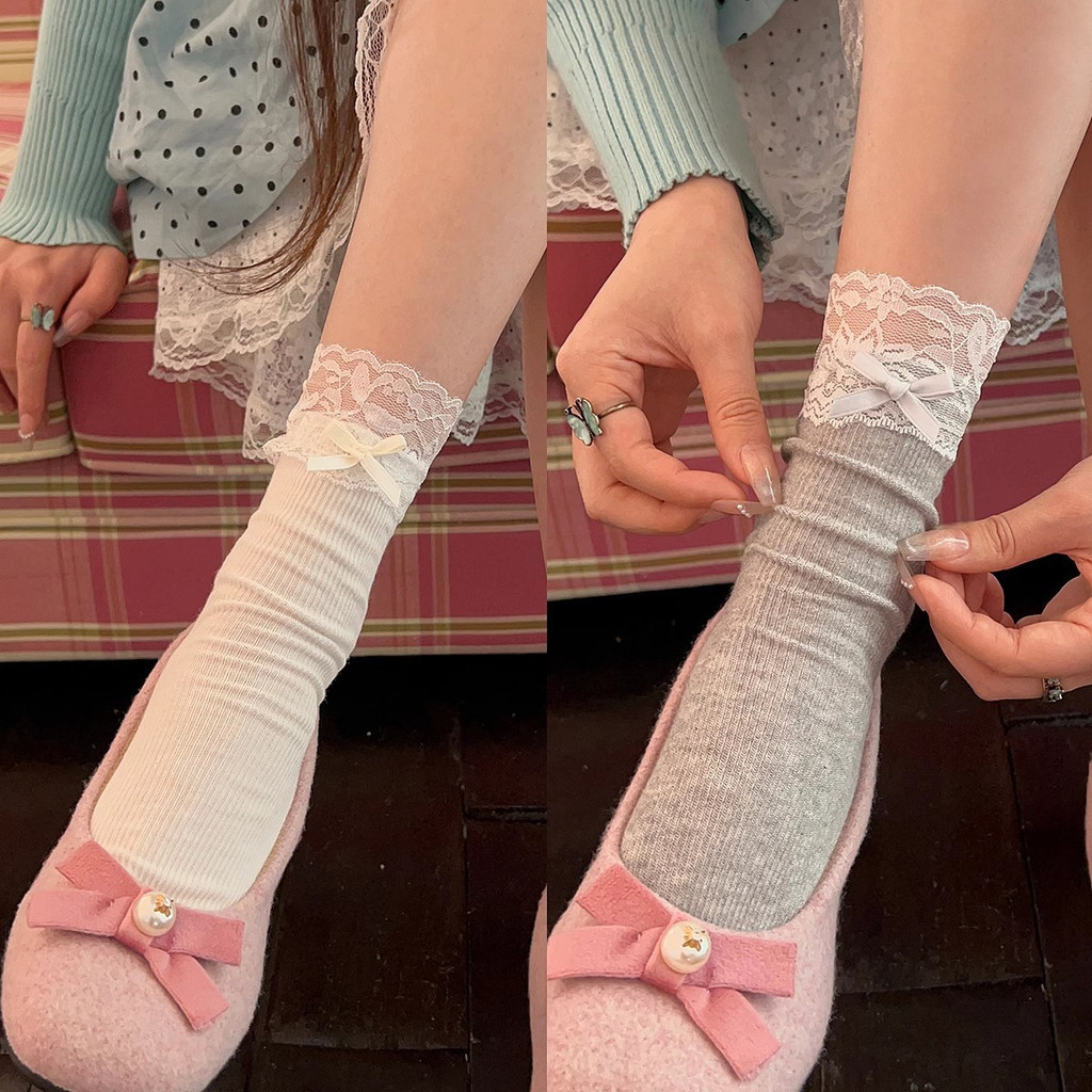 🔥Còn hàng🔥Vớ trung dài Lolita ren, cotton thoáng khí, phong cách ballet dễ thương
