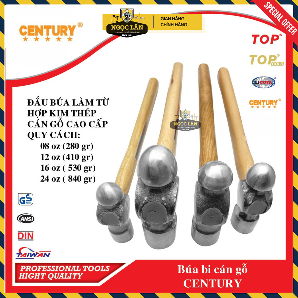 Búa bi cán gỗ USA 8-12-16-24Oz CENTURY LU-BBI-08