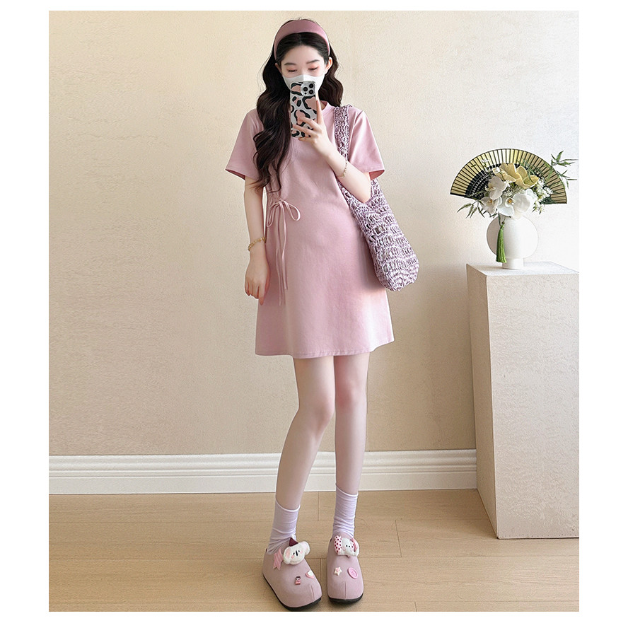 Trang phục bà bầu mùa hè, váy cà vạt dáng rộng style Hàn Quốc
