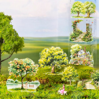 ENWEI 65m * 2m 1 Cuộn [Dòng cảnh quan cây] Chất liệu tươi nhỏ Tài khoản trẻ em DIY Cắt băng mặt nạ PET Washi Băng Scrapbooking Chất liệu Sổ lưu niệm