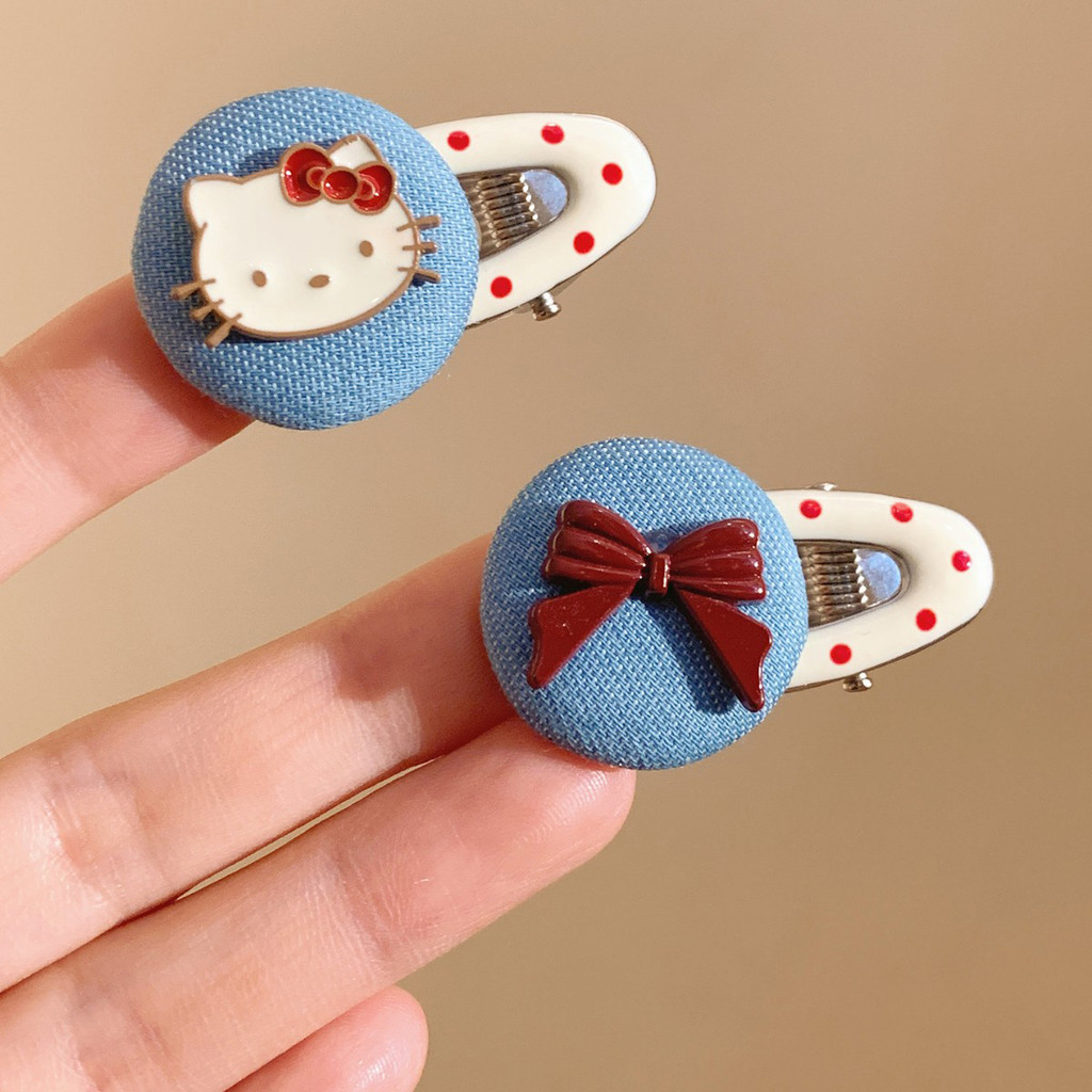 Thời Trang Mèo Kitty Nơ Denim Kẹp Tóc Nữ Quà Tặng Học Sinh