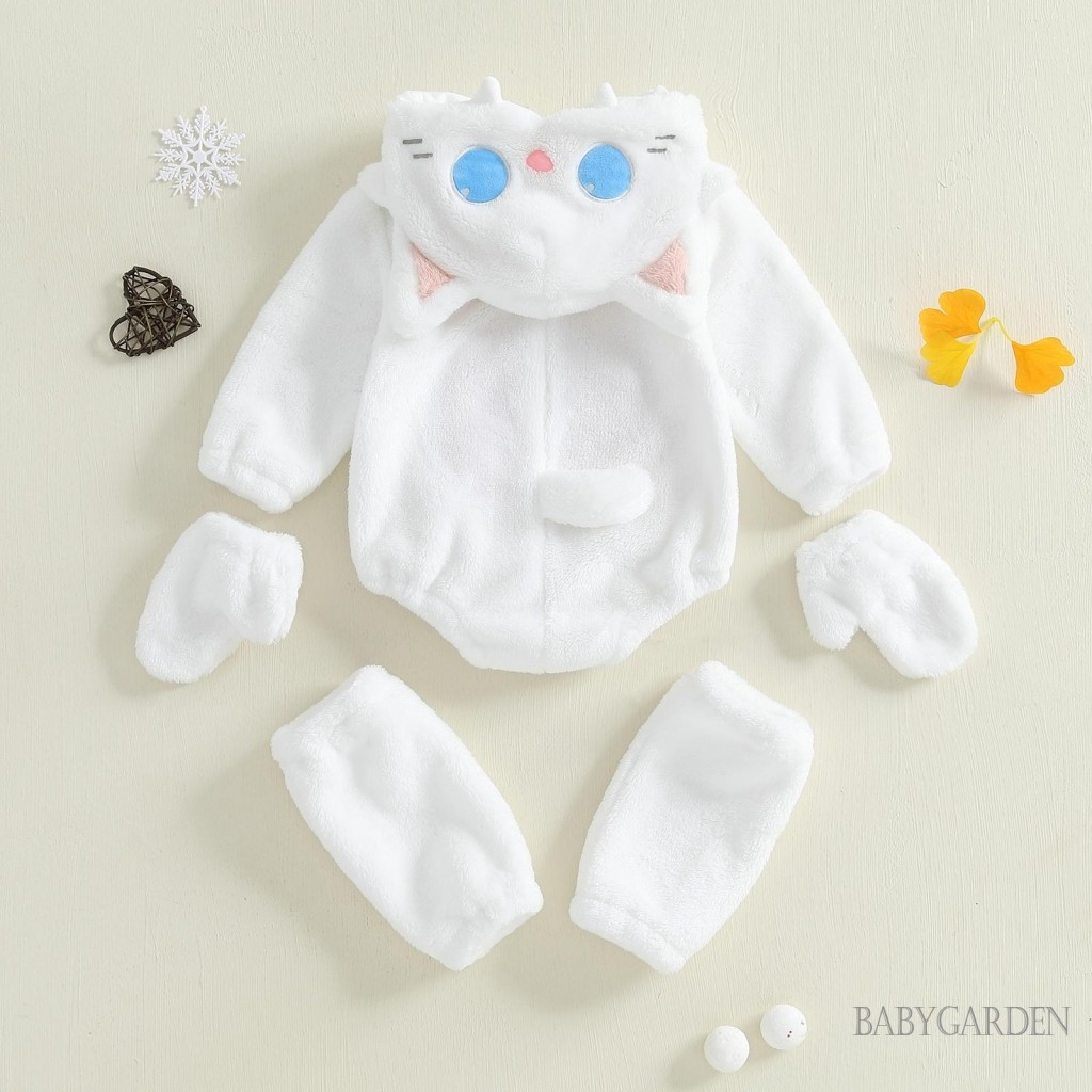 / / -Baby Girl Halloween Cat Trang Phục Sang Trọng Dài Tay Hood Zip Up Romper Găng Tay Giữ Ấm Chân Quần Áo Mùa Thu Đông