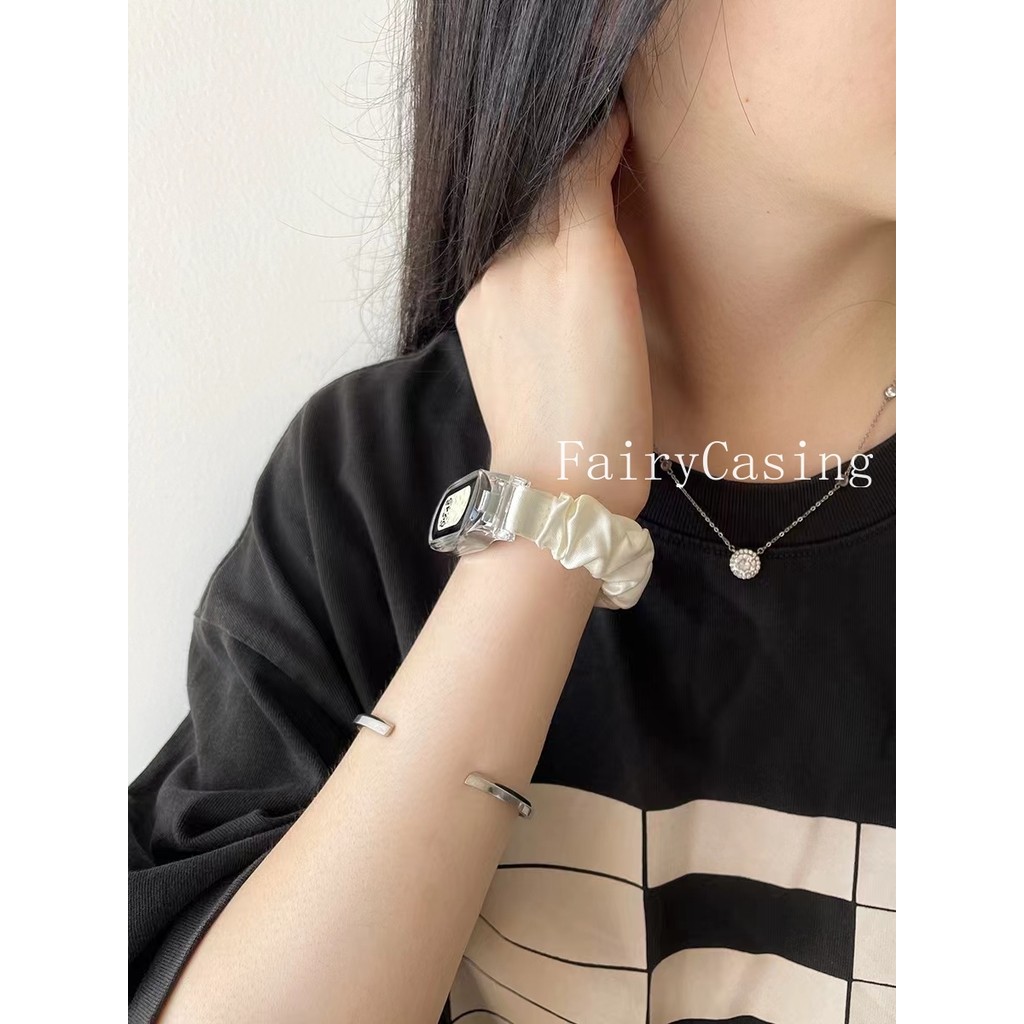 Dây đeo cổ tay dây buộc tóc đàn hồi + Vỏ trong suốt cho Xiaomi Mi Band 10 9 8 7 Vòng đeo tay thay thế cho MiBand 3 4 5 6 Band