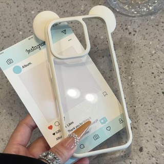 Ốp điện thoại di động acrylic tai mèo ba chiều dễ thương cho iPhone16 Pro Max 15 14 13 12 Pro Max bảo vệ camera chống sốc chống rơi mặt sau cứng