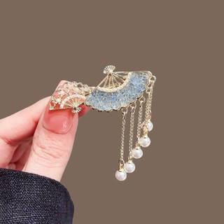 MAUROPOLI [Sẵn Sàng] Kẹp Tóc Tua Rua Hình Quạt Pha Lê Nữ Phong Cách Mới Tính Khí Bên Nổ Kẹp Thời Trang Trán Tóc Gãy Mỏ Vịt Kẹp