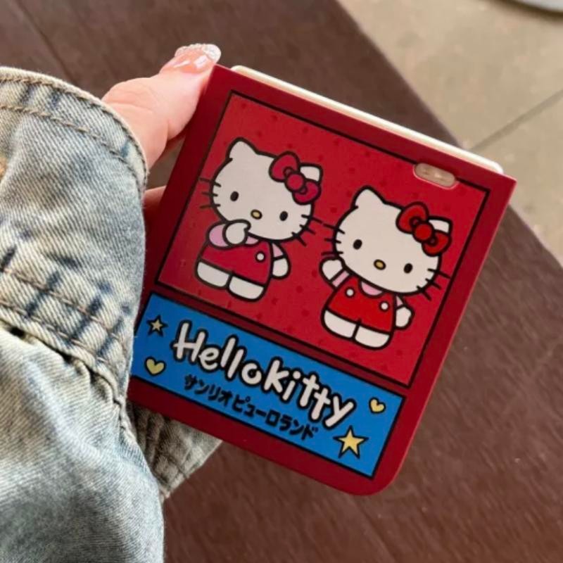 Ốp Điện Thoại Thích Hợp Cho Samsung Galaxy ZFlip7 ZFlip6 Hoạt Hình Dễ Thương Họa Tiết Kitty Dây Gấp Vỏ Cho ZFlip5 zflip4 zflip3 N3flip Mixflip 5G Vòng Tay Bảo Vệ