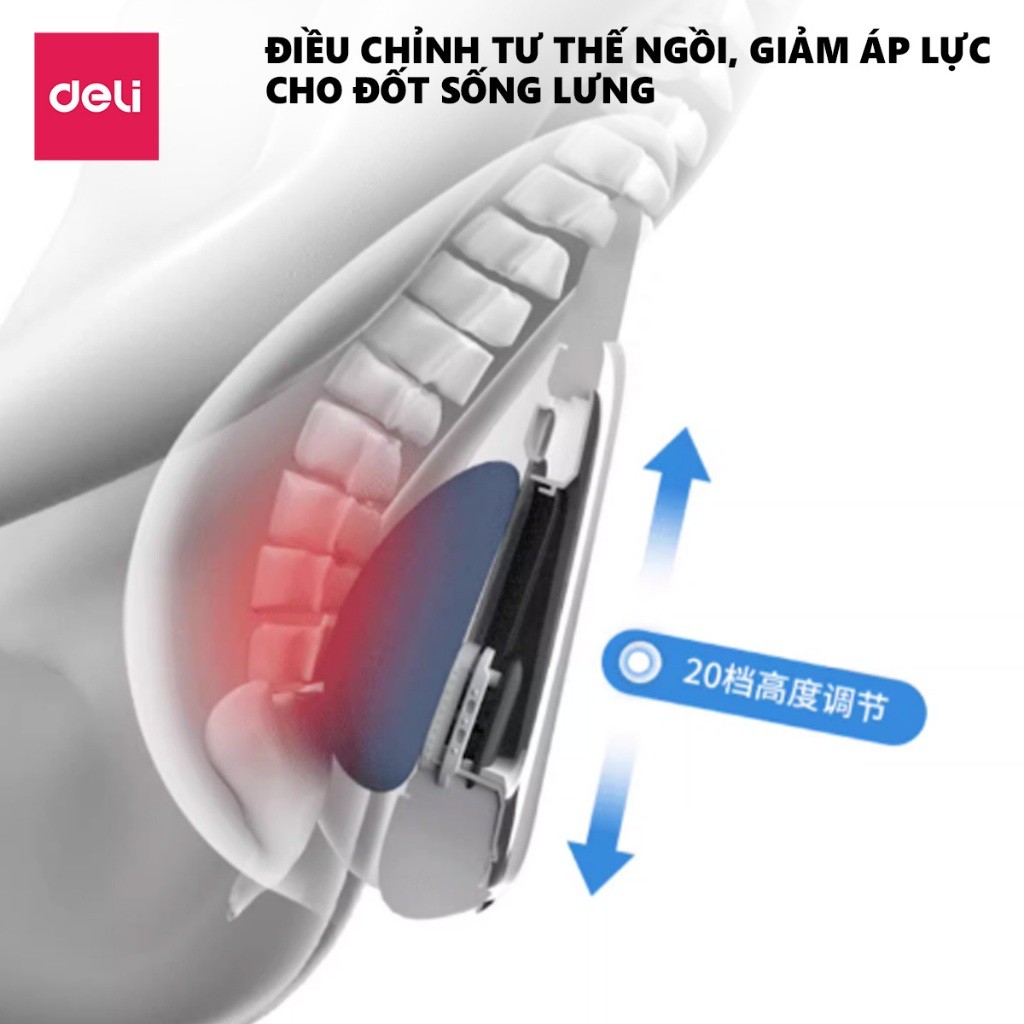 Tựa lưng Deli Giảm Đau Mỏi, Hỗ Trợ Cột Sống dành cho Ô tô, ghế Văn Phòng, Thiết Kế Công Thái Học Điều Chỉnh Tư Thế Ngồi