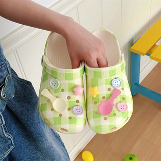 Xixitiao Thường Ngày Sáng Tạo Dễ Thương Nhiều Màu Sắc Thìa Phù Hợp Với Kẻ Sọc Cô Gái Trái Tim Dép Nữ Mùa Hè
