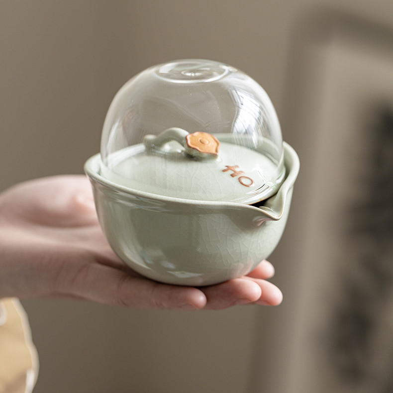 Ru Kiln Di Động Du Lịch Trà Tách Nước Ngoài Trời Cốc Nhanh Đá Trung Quốc Nứt Lát Gốm Kung Fu Bộ Trà